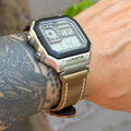 Rustic Tan Leather Strap for Casio AE1200WH Royale, 20mm Genuine Leather Watch Band, Silver Buckle, Adapters Pre-Attached, Fits AE-1200WH Series