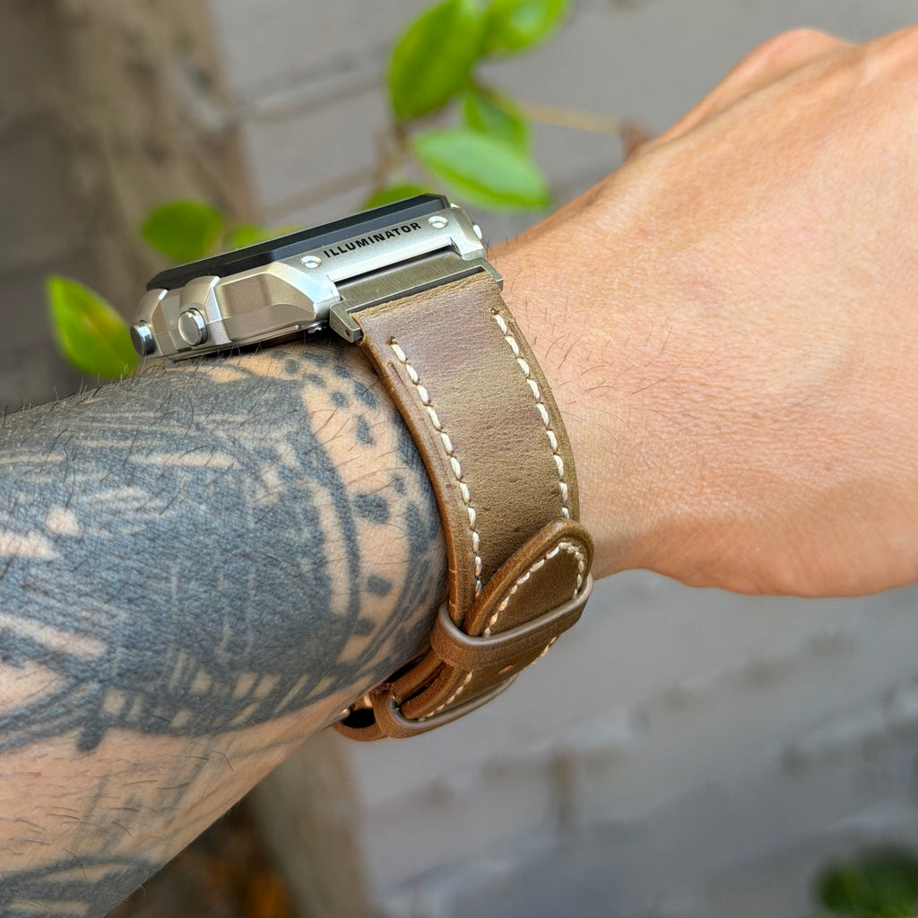 Rustic Tan Leather Strap for Casio AE1200WH Royale, 20mm Genuine Leather Watch Band, Silver Buckle, Adapters Pre-Attached, Fits AE-1200WH Series