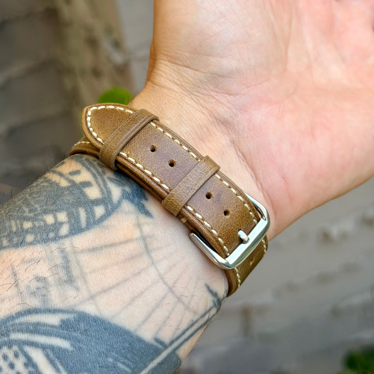 Rustic Tan Leather Strap for Casio AE1200WH Royale, 20mm Genuine Leather Watch Band, Silver Buckle, Adapters Pre-Attached, Fits AE-1200WH Series