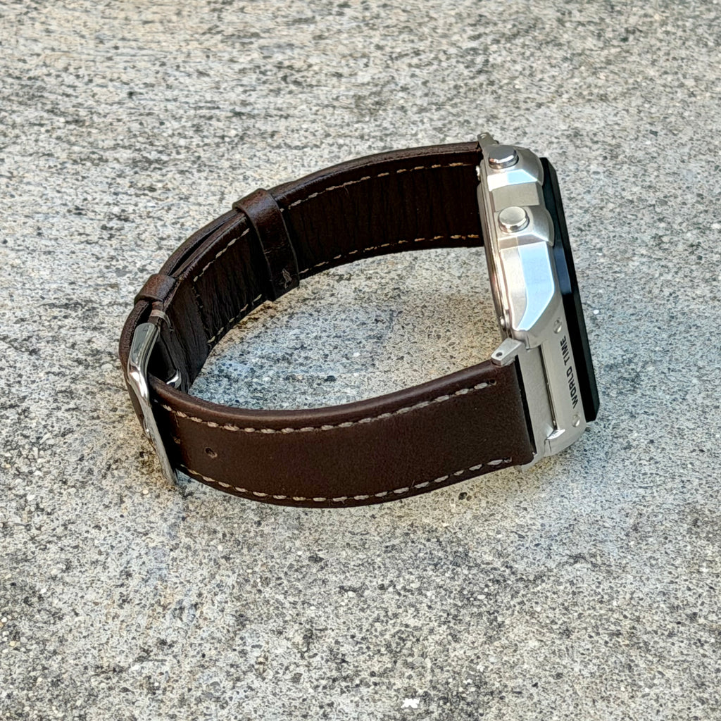 Dark Brown Leather Strap for Casio AE1200WH Royale, 20mm Genuine Leather Watch Band, Silver Buckle, Adapters Pre-Attached, Fits AE-1200WH Series