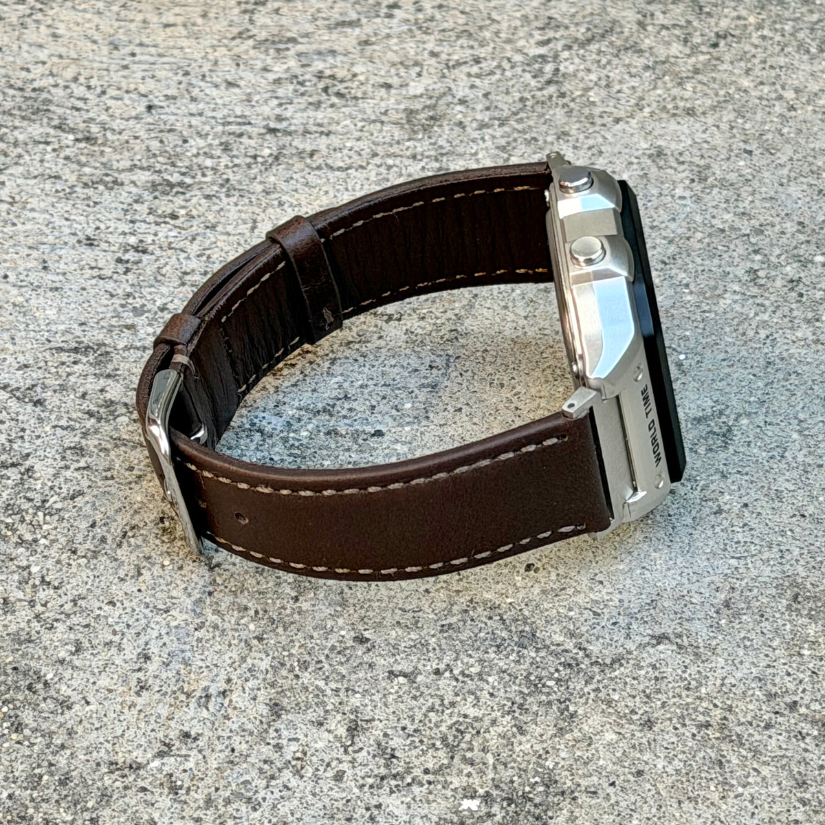 Dark Brown Leather Strap for Casio AE1200WH Royale, 20mm Genuine Leather Watch Band, Silver Buckle, Adapters Pre-Attached, Fits AE-1200WH Series