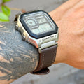Dark Brown Leather Strap for Casio AE1200WH Royale, 20mm Genuine Leather Watch Band, Silver Buckle, Adapters Pre-Attached, Fits AE-1200WH Series