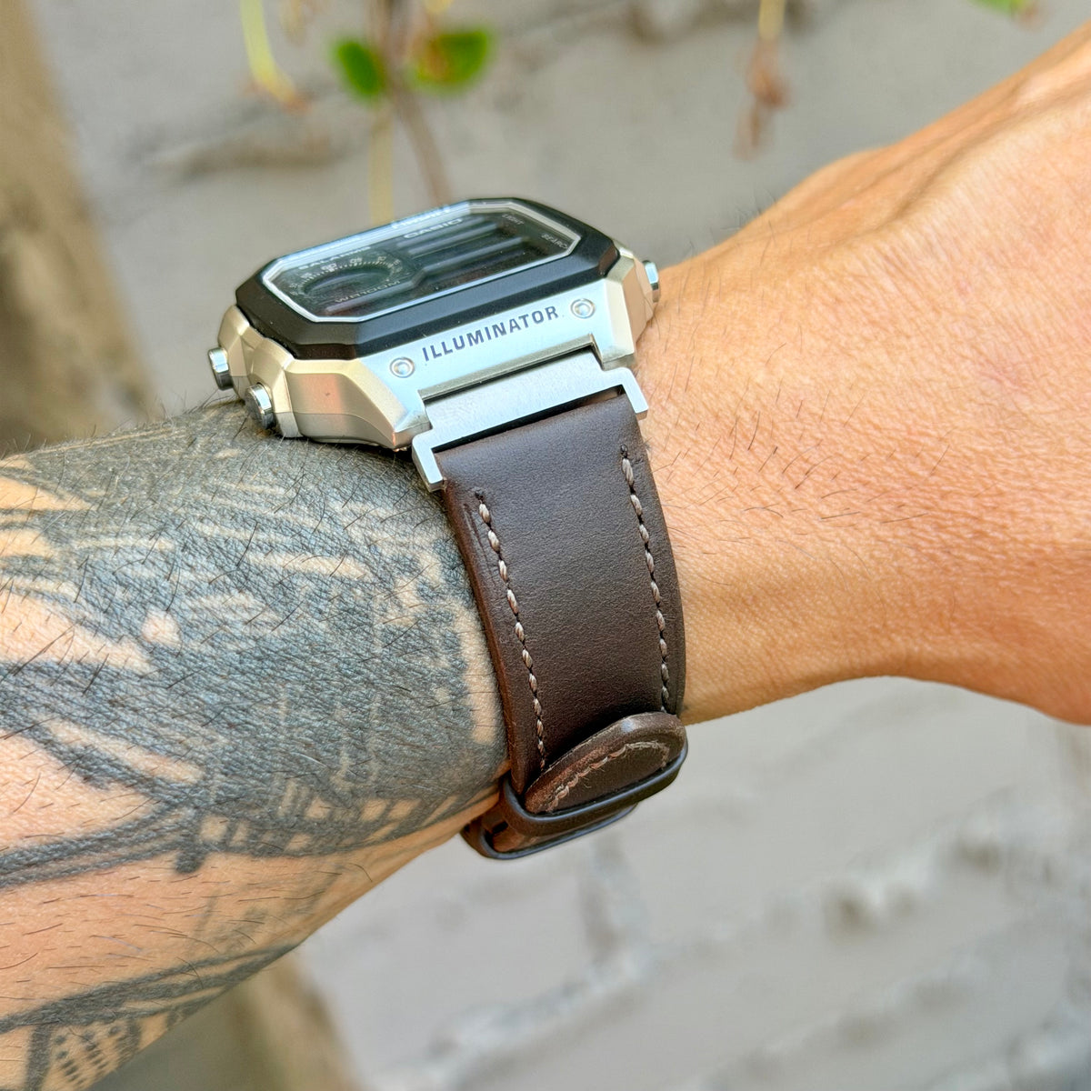 Dark Brown Leather Strap for Casio AE1200WH Royale, 20mm Genuine Leather Watch Band, Silver Buckle, Adapters Pre-Attached, Fits AE-1200WH Series