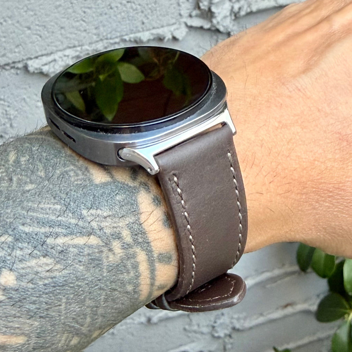 Dark Brown Leather Strap for Samsung Galaxy Watch 9 and Watch 8, Dynamic Lug Connector, Silver Buckle, 40mm 44mm