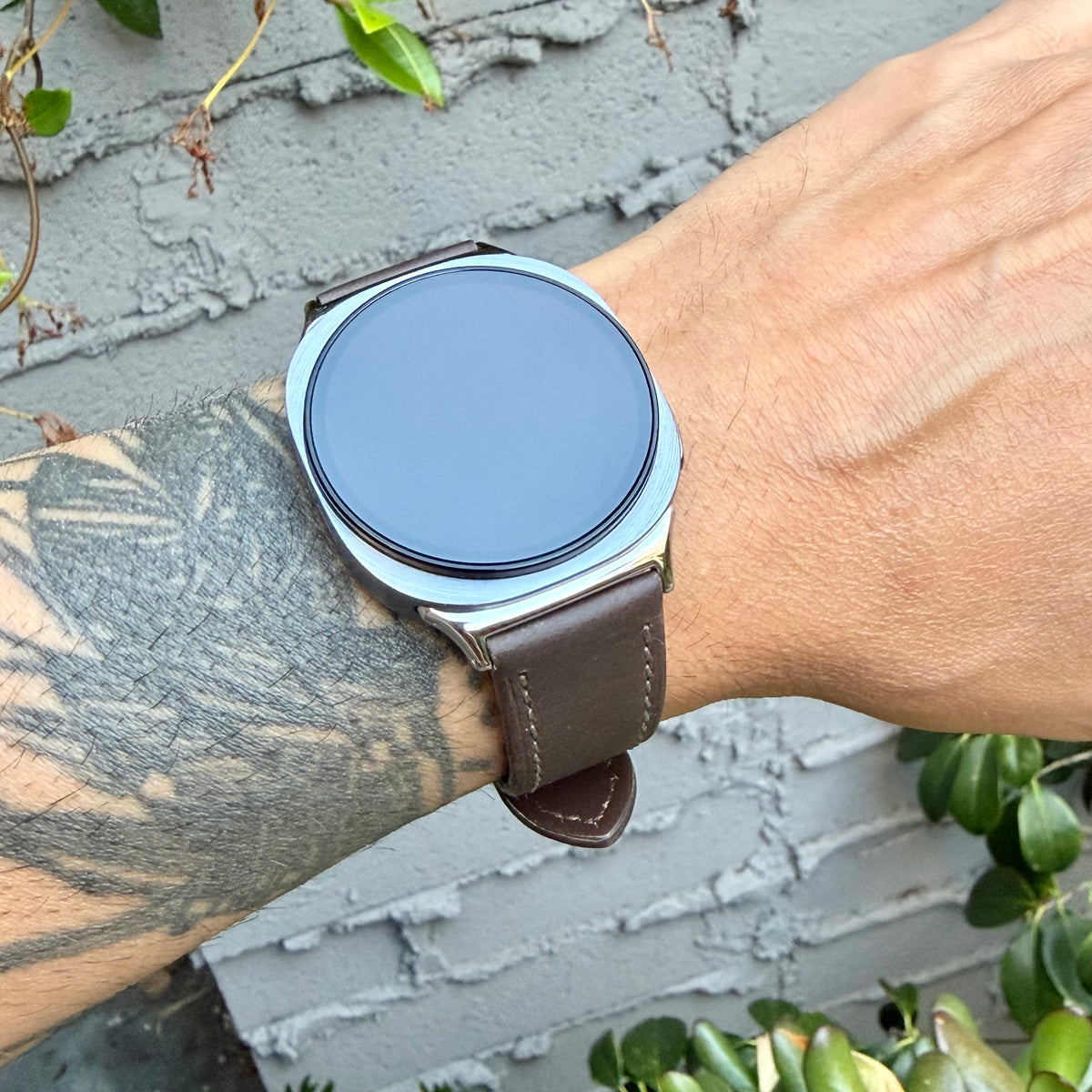 Dark Brown Leather Strap for Samsung Galaxy Watch 9 and Watch 8, Dynamic Lug Connector, Silver Buckle, 40mm 44mm