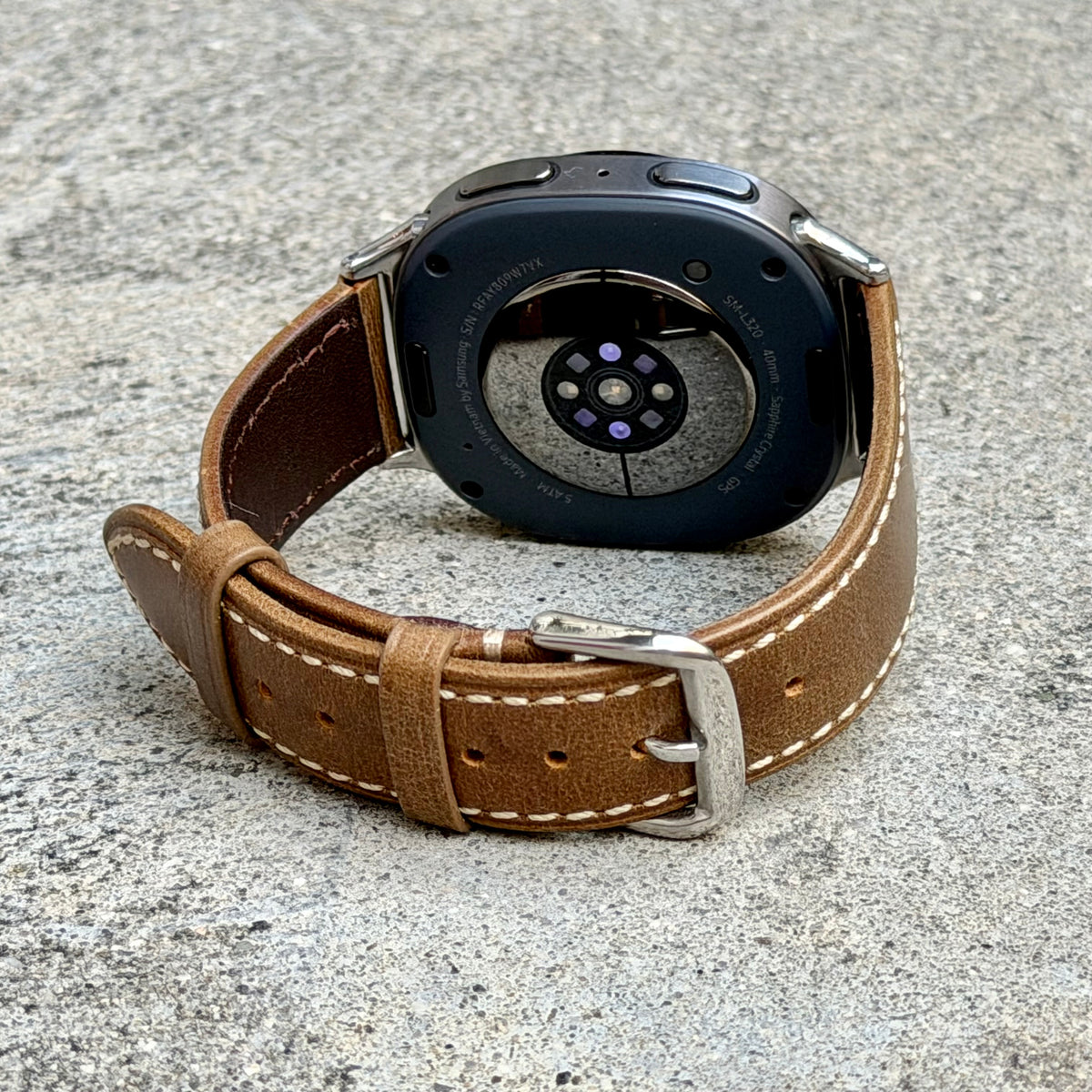 Rustic Tan Leather Strap for Samsung Galaxy Watch 9 and Watch 8, Dynamic Lug Connector, Silver Buckle, 40mm 44mm