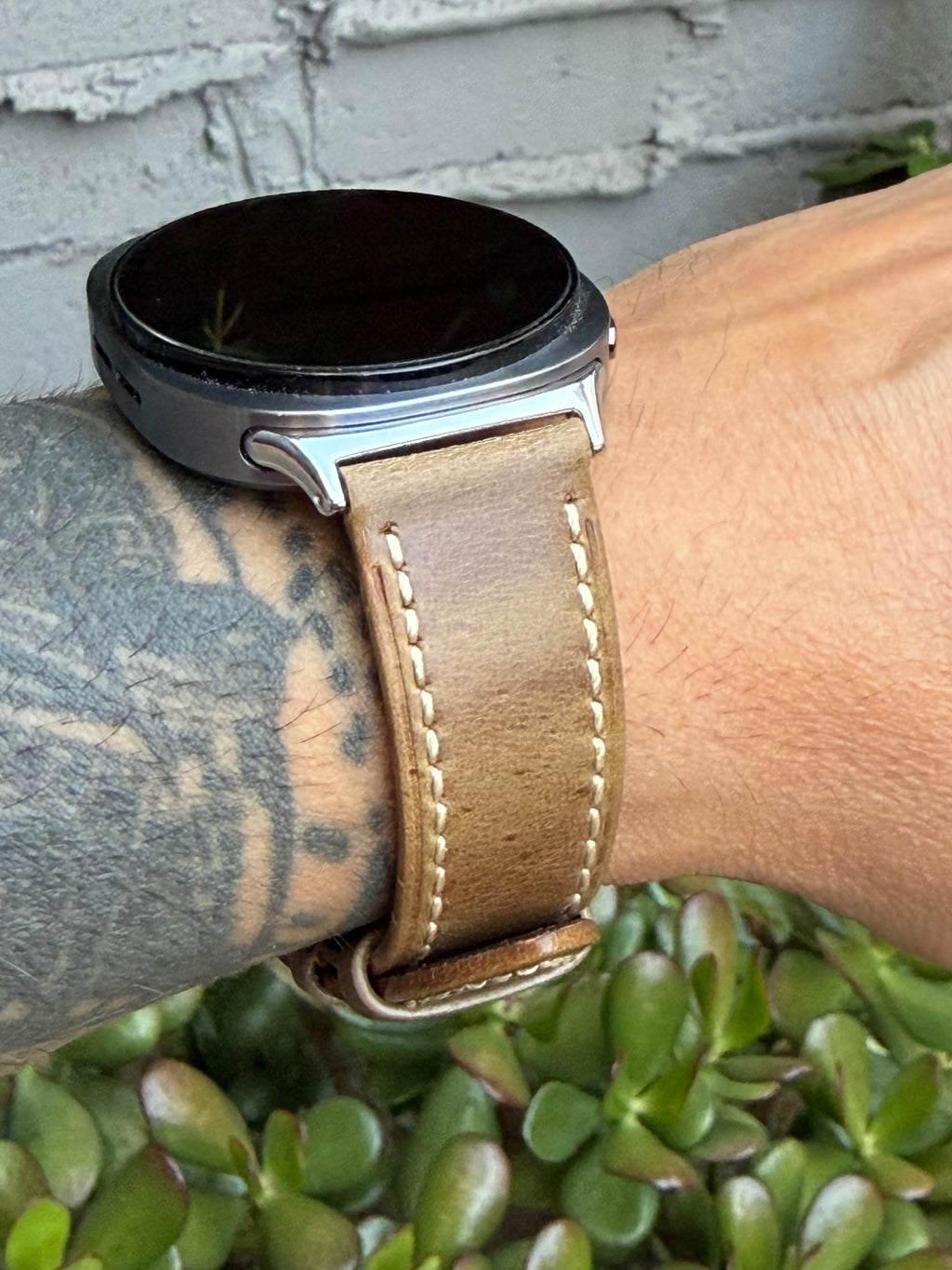 Rustic Tan Leather Strap for Samsung Galaxy Watch 9 and Watch 8, Dynamic Lug Connector, Silver Buckle, 40mm 44mm