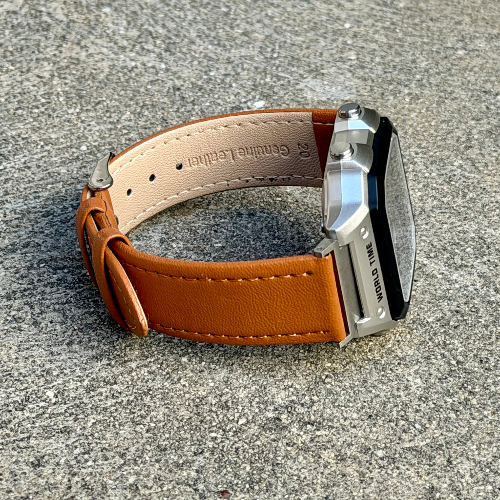 Leather Strap for Casio AE1200WH Royale, 20mm Caramel Brown Genuine Leather Watch Band, White Stitch, Fits AE-1200WH AE-1300WH AE-1000W Series