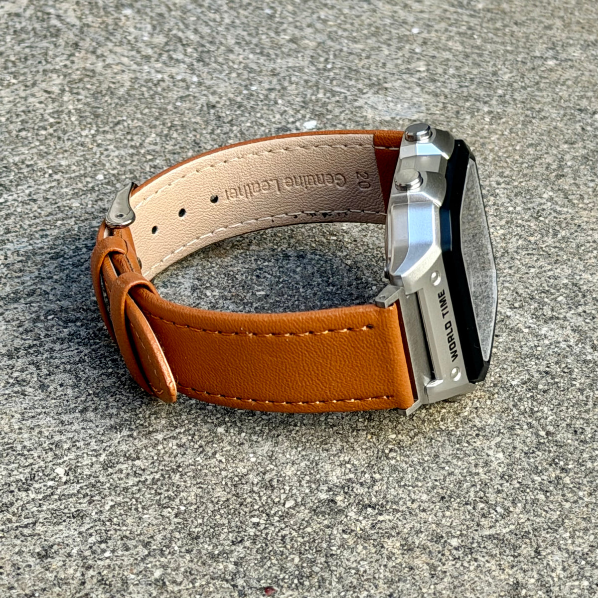 Leather Strap for Casio AE1200WH Royale, 20mm Caramel Brown Genuine Leather Watch Band, White Stitch, Fits AE-1200WH AE-1300WH AE-1000W Series
