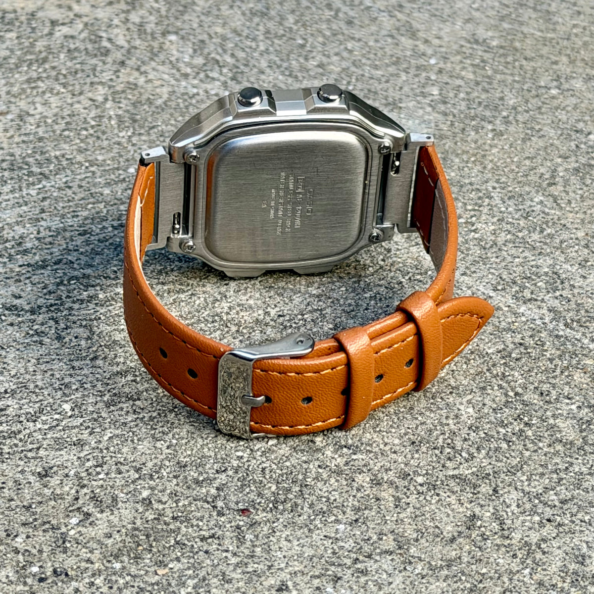 Leather Strap for Casio AE1200WH Royale, 20mm Caramel Brown Genuine Leather Watch Band, White Stitch, Fits AE-1200WH AE-1300WH AE-1000W Series