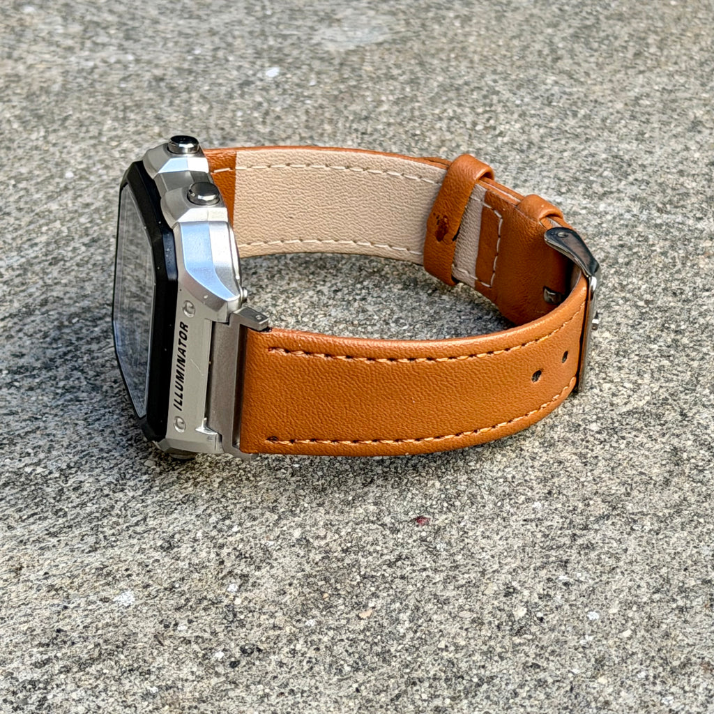 Leather Strap for Casio AE1200WH Royale, 20mm Caramel Brown Genuine Leather Watch Band, White Stitch, Fits AE-1200WH AE-1300WH AE-1000W Series