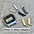 18mm to 22mm Adapters for Casio A168W F91W, Silver Black Gold Stainless Steel, Set of 2, Spring Bars Included, Fits A158W