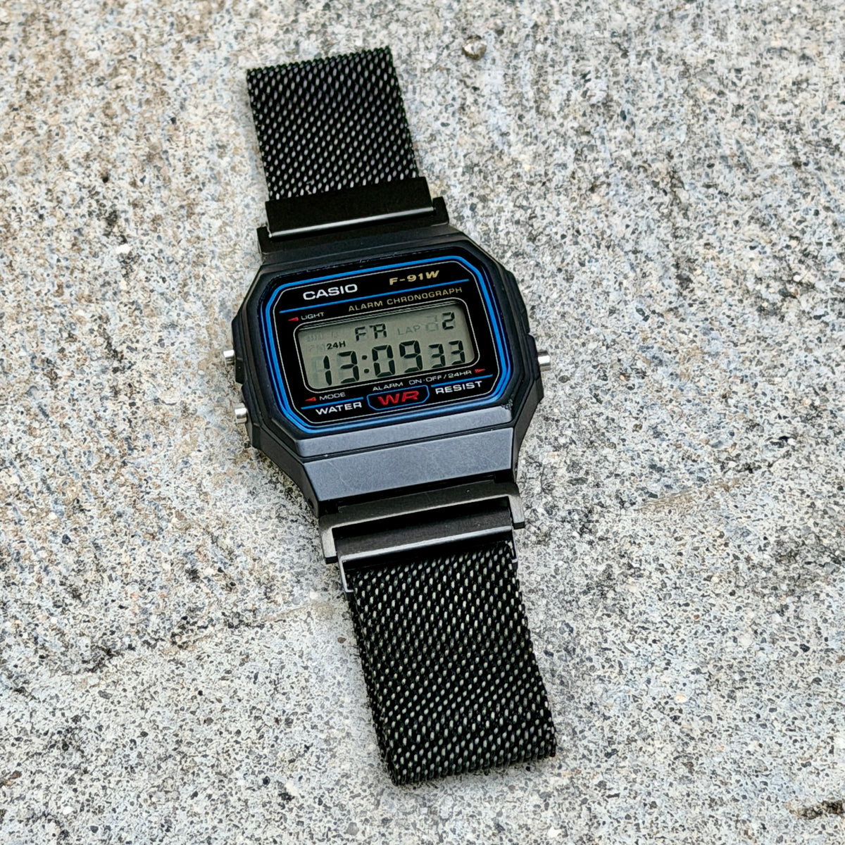 Black Milanese Mesh Band for Casio F-91W, Stainless Steel Magnetic Strap, Watch Upgrade, Fits F91W A158W A168W W-59 W-86 and More