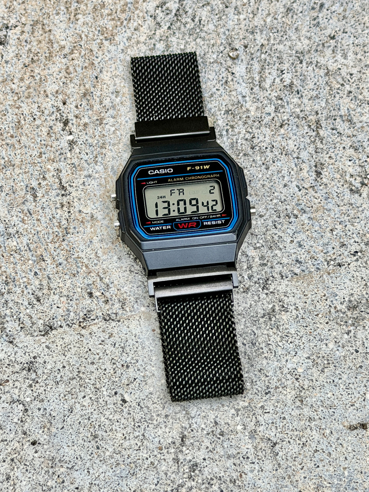 Black Milanese Mesh Band for Casio F-91W, Stainless Steel Magnetic Strap, Watch Upgrade, Fits F91W A158W A168W W-59 W-86 and More