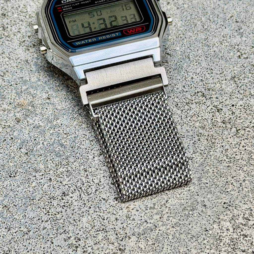 Silver Milanese Mesh Band for Casio A168W, Stainless Steel Magnetic Strap, Watch Upgrade, Fits A168W F-91W AE-1200WH W-59 and More