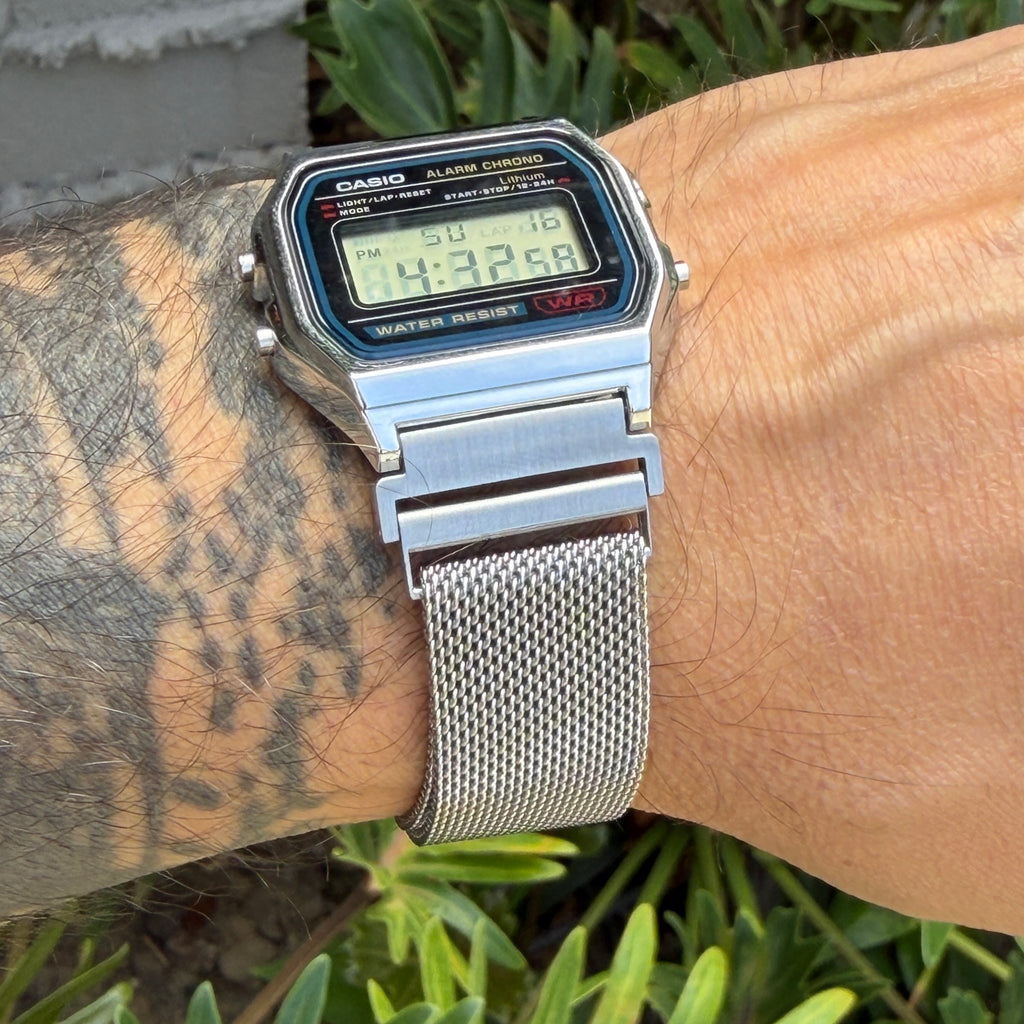 Silver Milanese Mesh Band for Casio A168W, Stainless Steel Magnetic Strap, Watch Upgrade, Fits A168W F-91W AE-1200WH W-59 and More