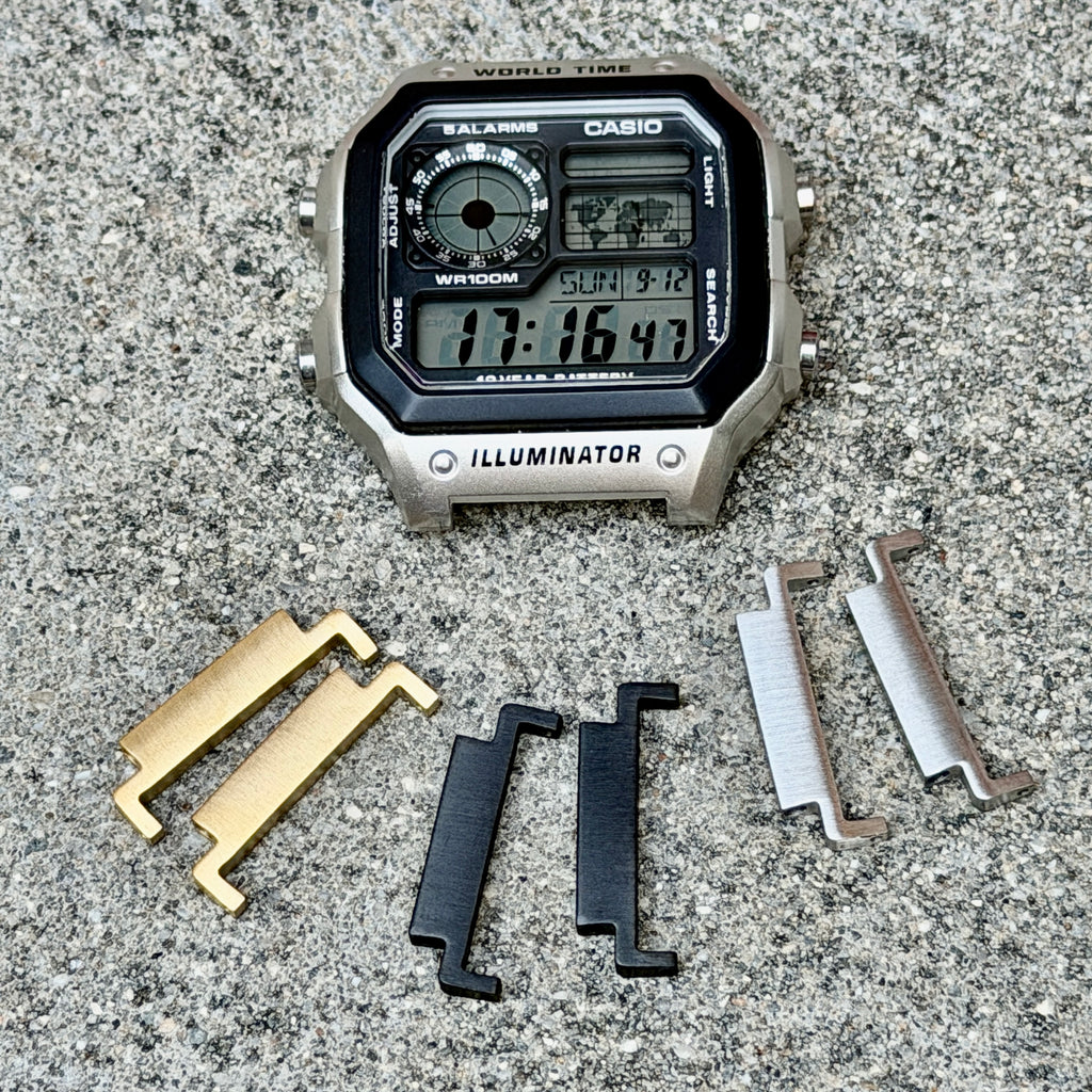 Casio Royale AE1200WH Watch Band Adapters, 18mm to 22mm Stainless Steel Lug Converter, Silver Black Gold, Fits AE-1200WH AE-1200WHD AE-1200WHL