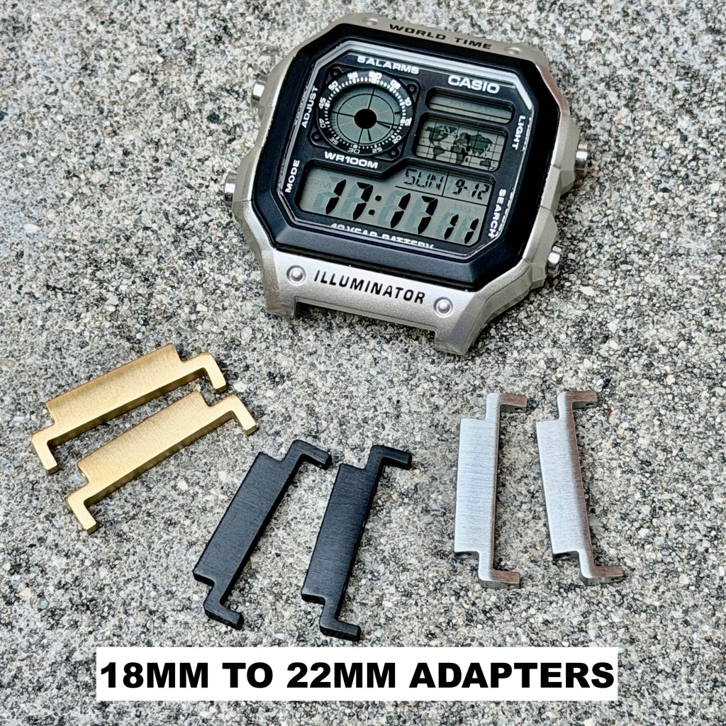 Casio Royale AE1200WH Watch Band Adapters, 18mm to 22mm Stainless Steel Lug Converter, Silver Black Gold, Fits AE-1200WH AE-1200WHD AE-1200WHL