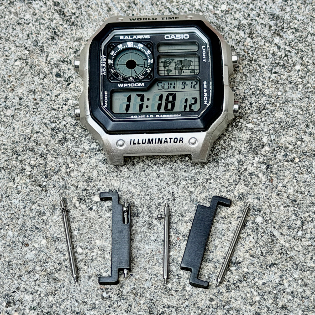 Casio Royale AE1200WH Watch Band Adapters, 18mm to 22mm Stainless Steel Lug Converter, Silver Black Gold, Fits AE-1200WH AE-1200WHD AE-1200WHL