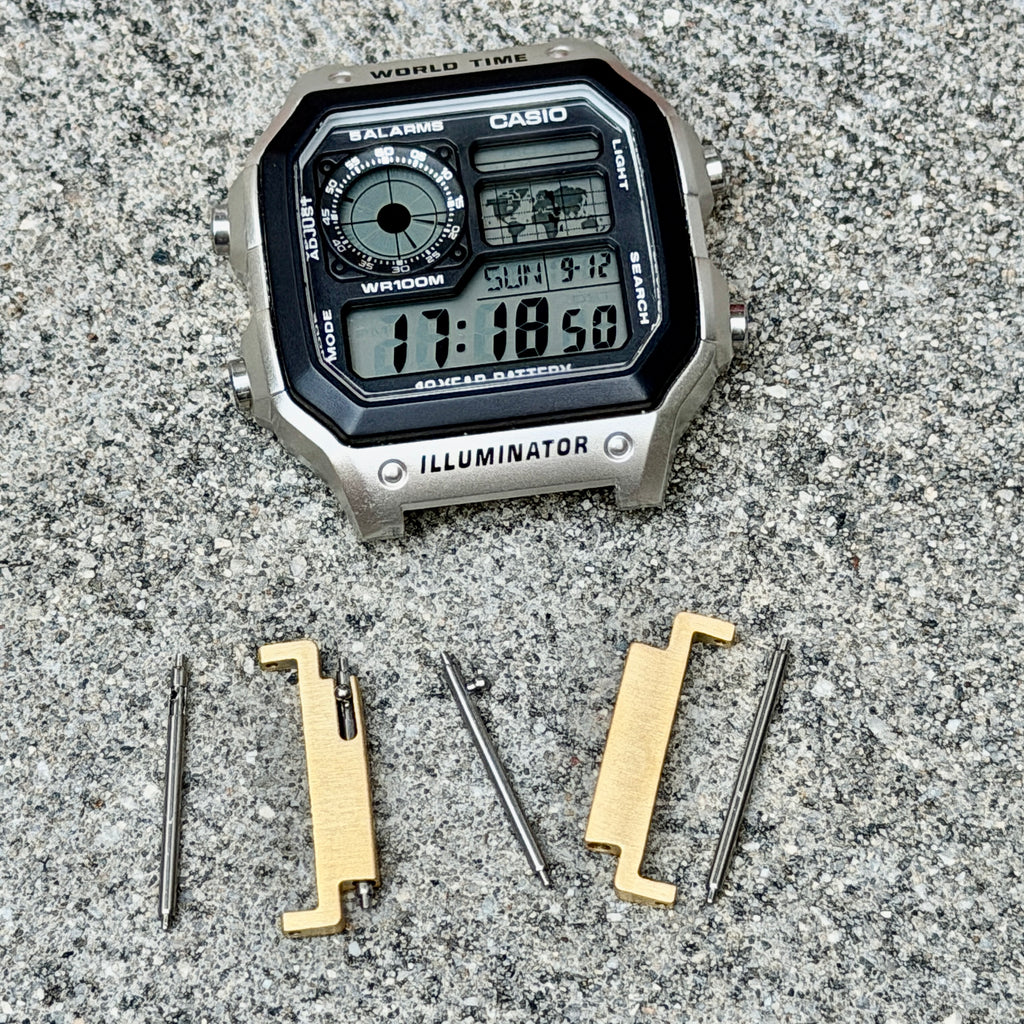 Casio Royale AE1200WH Watch Band Adapters, 18mm to 22mm Stainless Steel Lug Converter, Silver Black Gold, Fits AE-1200WH AE-1200WHD AE-1200WHL