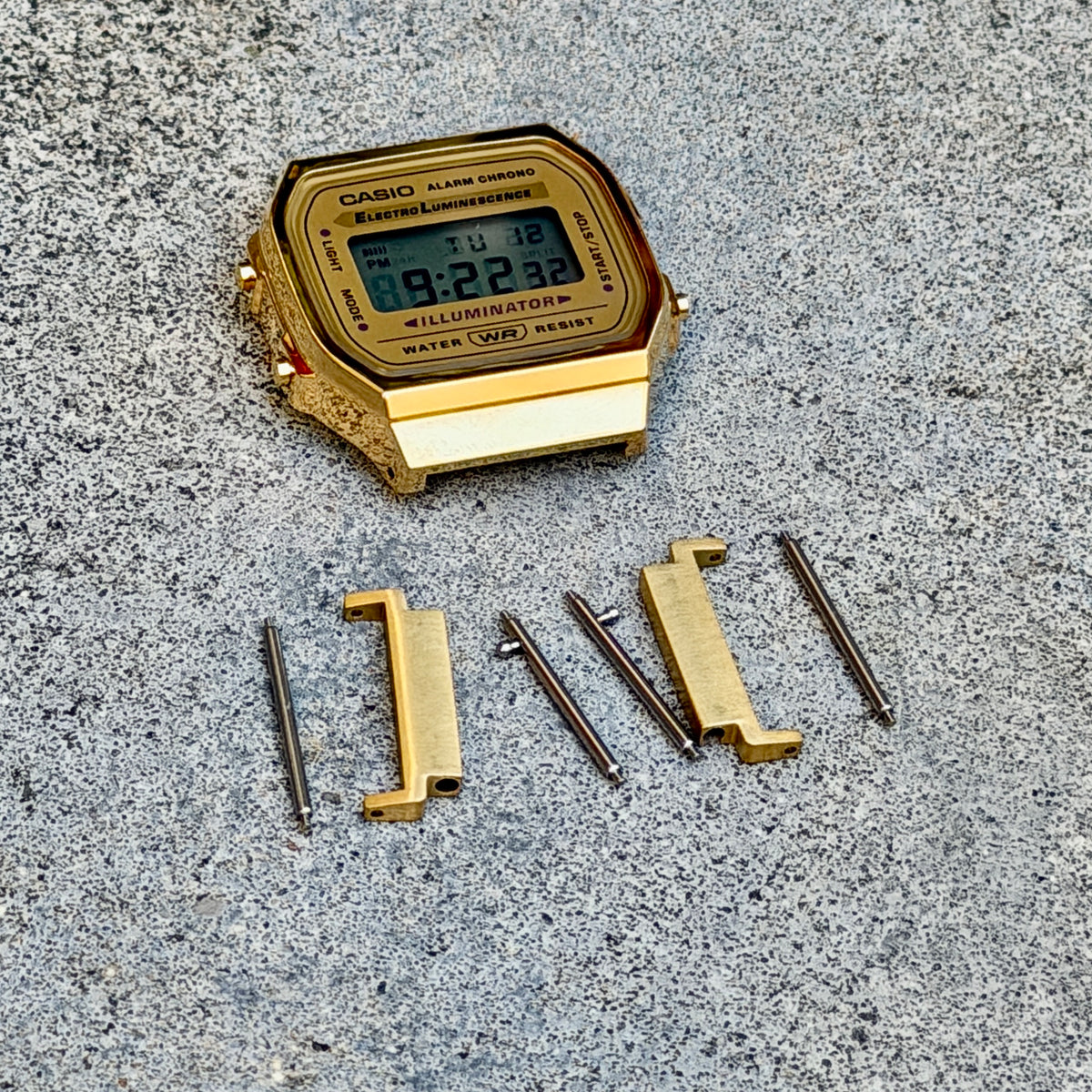 18mm to 20mm Adapters for Casio A168WG, Gold Tone Stainless Steel Lug Converter, Fits A168W A158W F-91W Vintage Series, Spring Bars Included