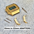 18mm to 22mm Gold Adapter for Casio A168WG, Stainless Steel Lug Converter, Fits A168W A158W F-91W Vintage Series, Spring Bars Included