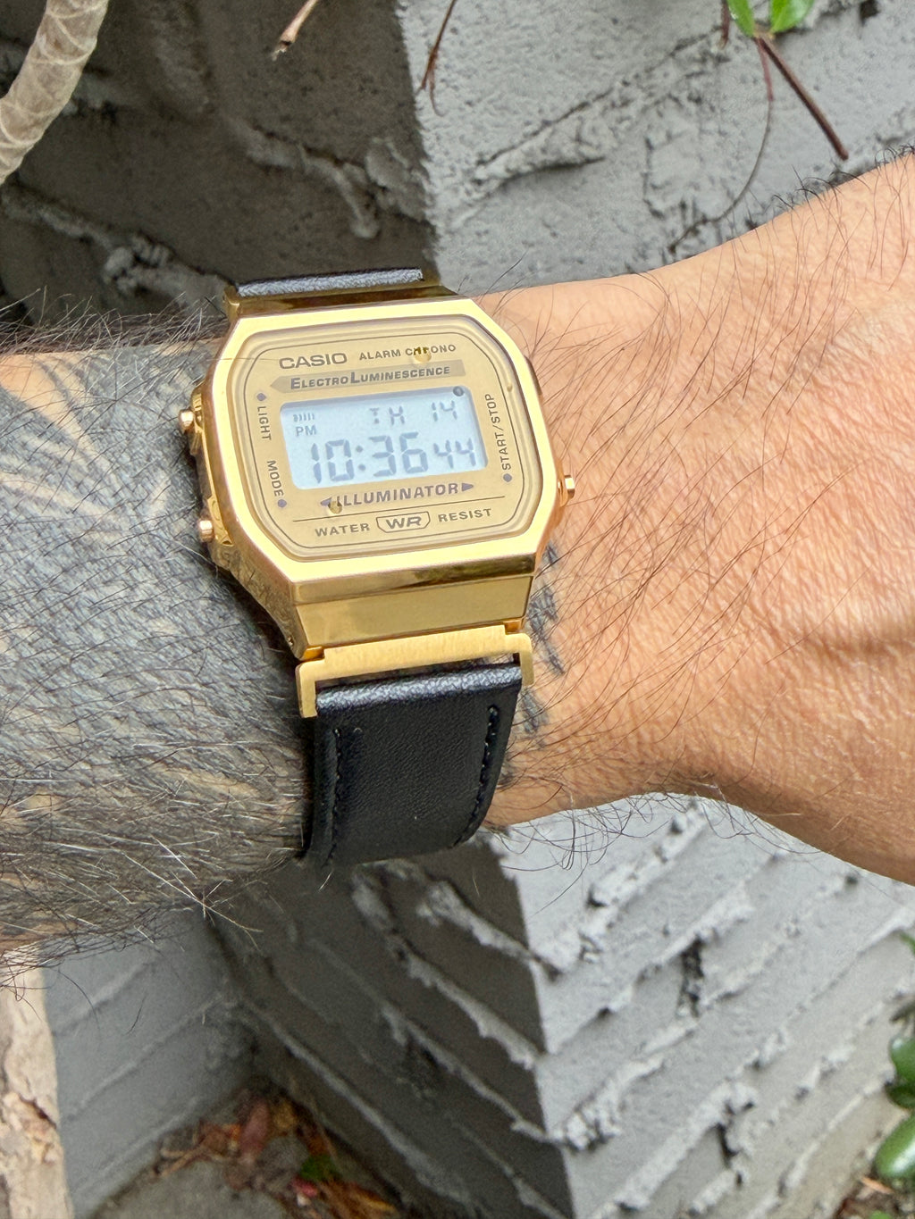 Leather Strap for Casio A168WG Gold, 20mm Black Genuine Leather Watch Band, Gold Buckle, Stitched Strap, Fits A168W A158W F-91W Vintage Series