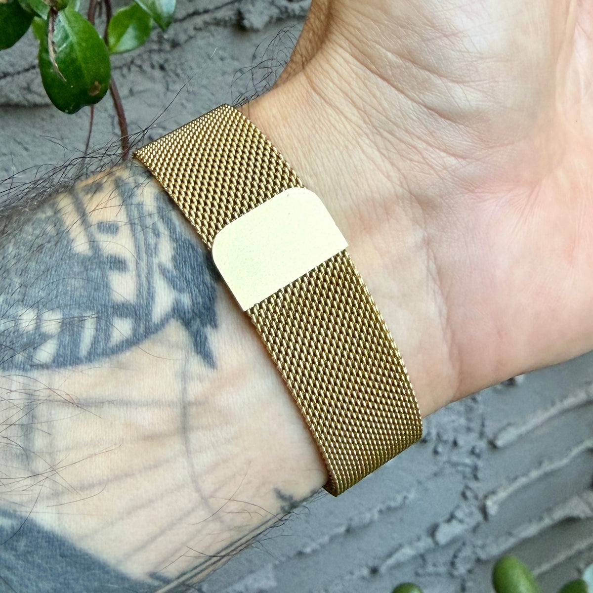 Gold Milanese Mesh Band for Casio A168WG, 20mm Stainless Steel Magnetic Strap, Adapters Pre-Attached, Adjustable 5.5 to 8 inch, Fits A168W A158W F91W