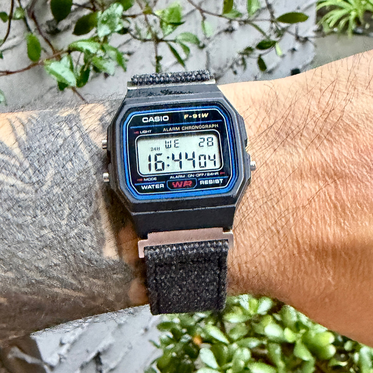 Charcoal Canvas Strap for Casio F-91W A158W A168W AE-1200WH Royale, Brushed Silver Buckle, 18mm Adapters Pre-Attached
