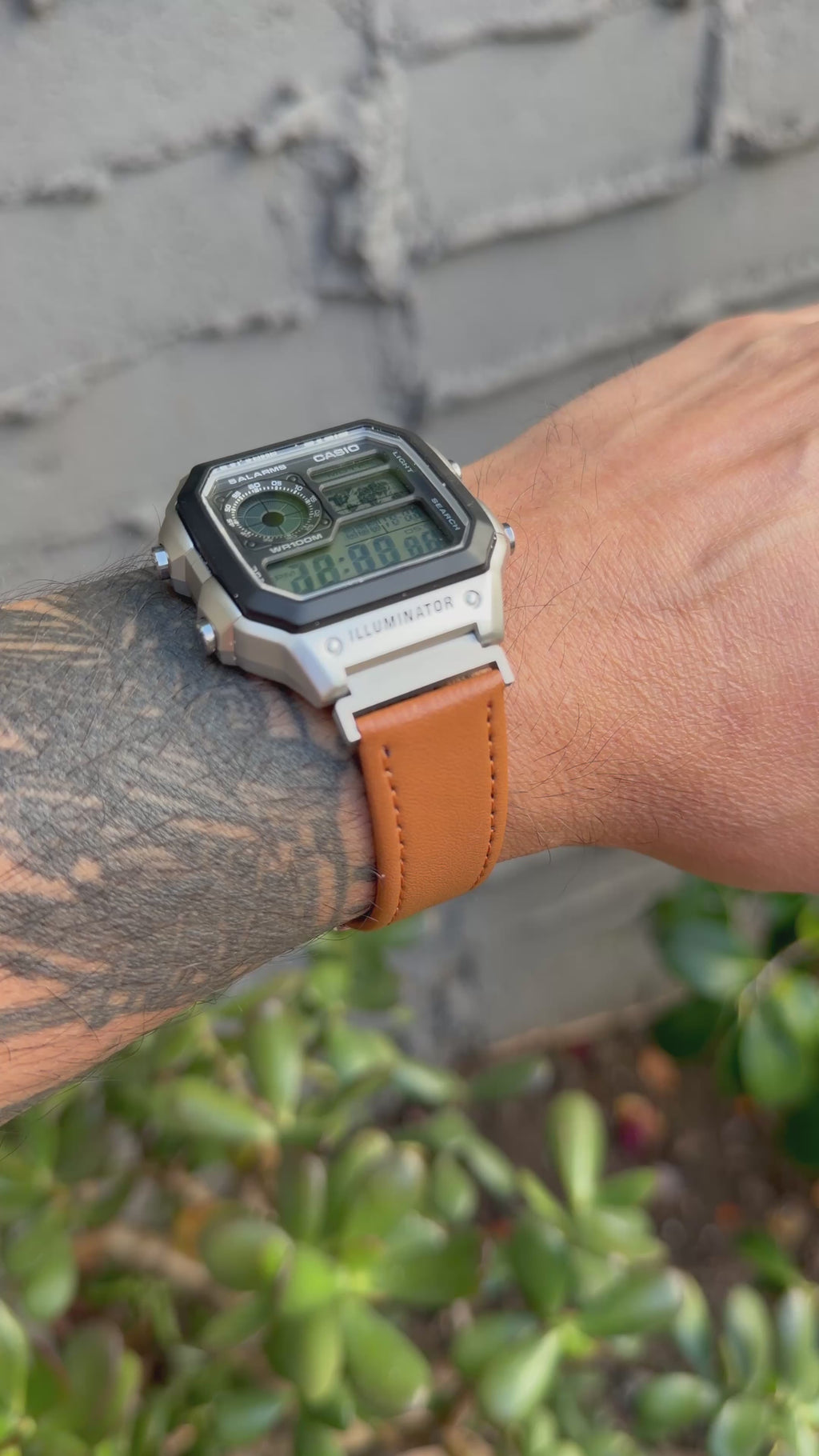 Leather Strap for Casio AE1200WH Royale, 20mm Caramel Brown Genuine Leather Watch Band, White Stitch, Fits AE-1200WH AE-1300WH AE-1000W Series