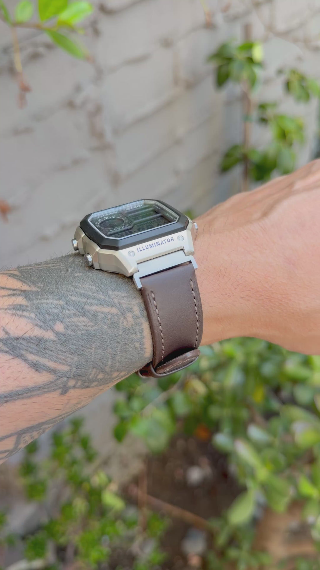 Dark Brown Leather Strap for Casio AE1200WH Royale, 20mm Genuine Leather Watch Band, Silver Buckle, Adapters Pre-Attached, Fits AE-1200WH Series
