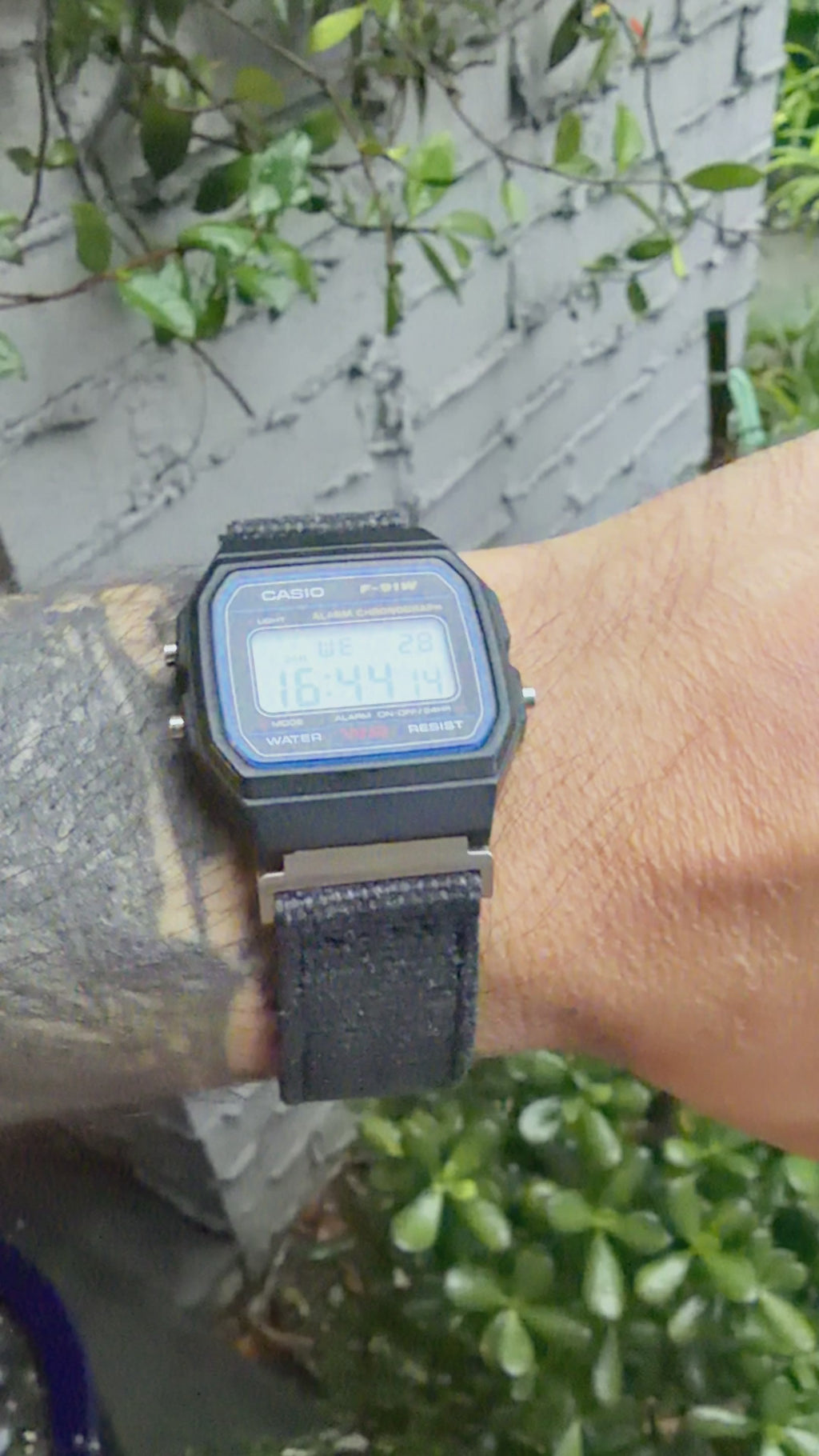 Charcoal Canvas Strap for Casio F-91W A158W A168W AE-1200WH Royale, Brushed Silver Buckle, 18mm Adapters Pre-Attached
