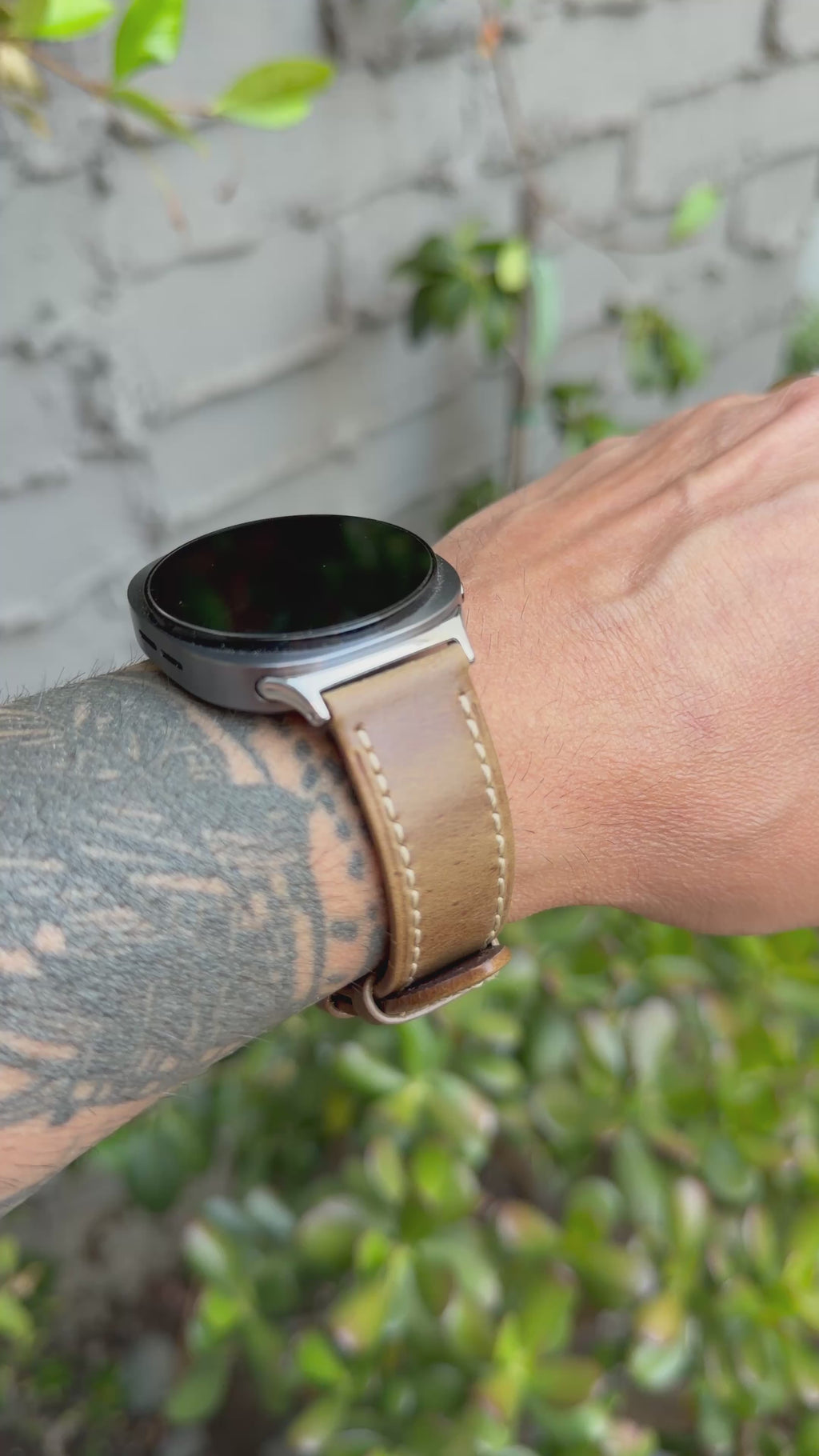 Rustic Tan Leather Strap for Samsung Galaxy Watch 9 and Watch 8, Dynamic Lug Connector, Silver Buckle, 40mm 44mm